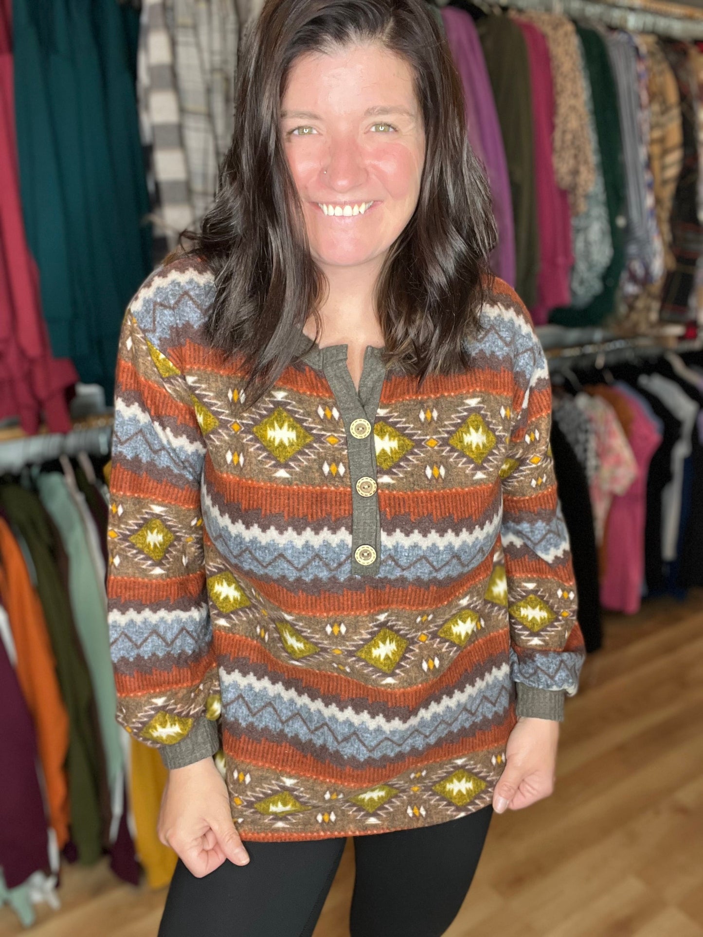 Aztec Button Pullover - Rustic Sunset *Final Sale*