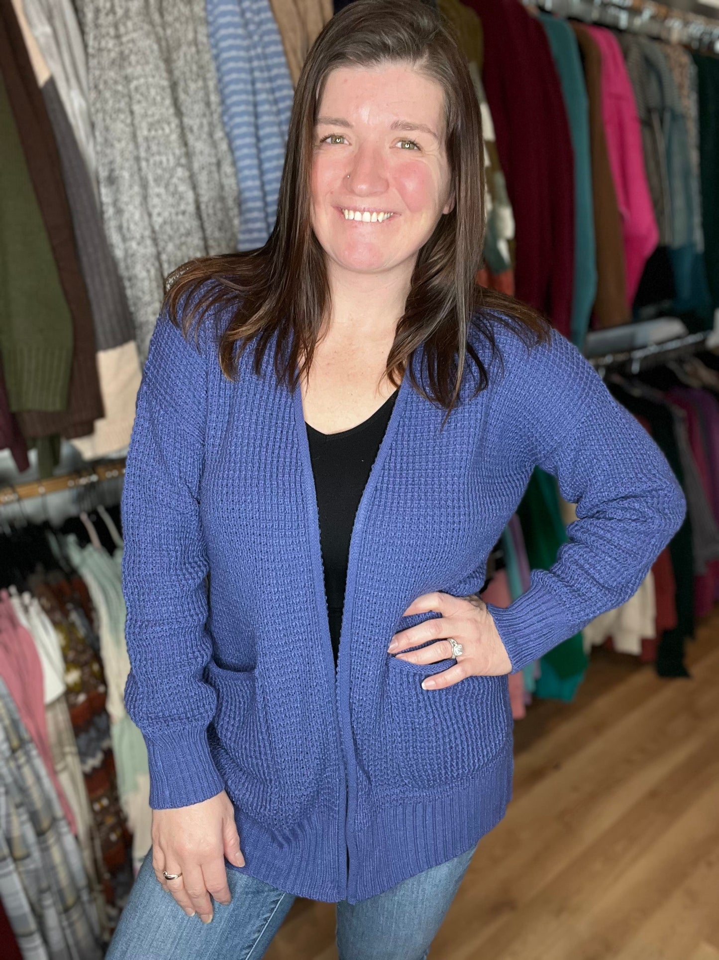 Waffle Knit Open Cardigan