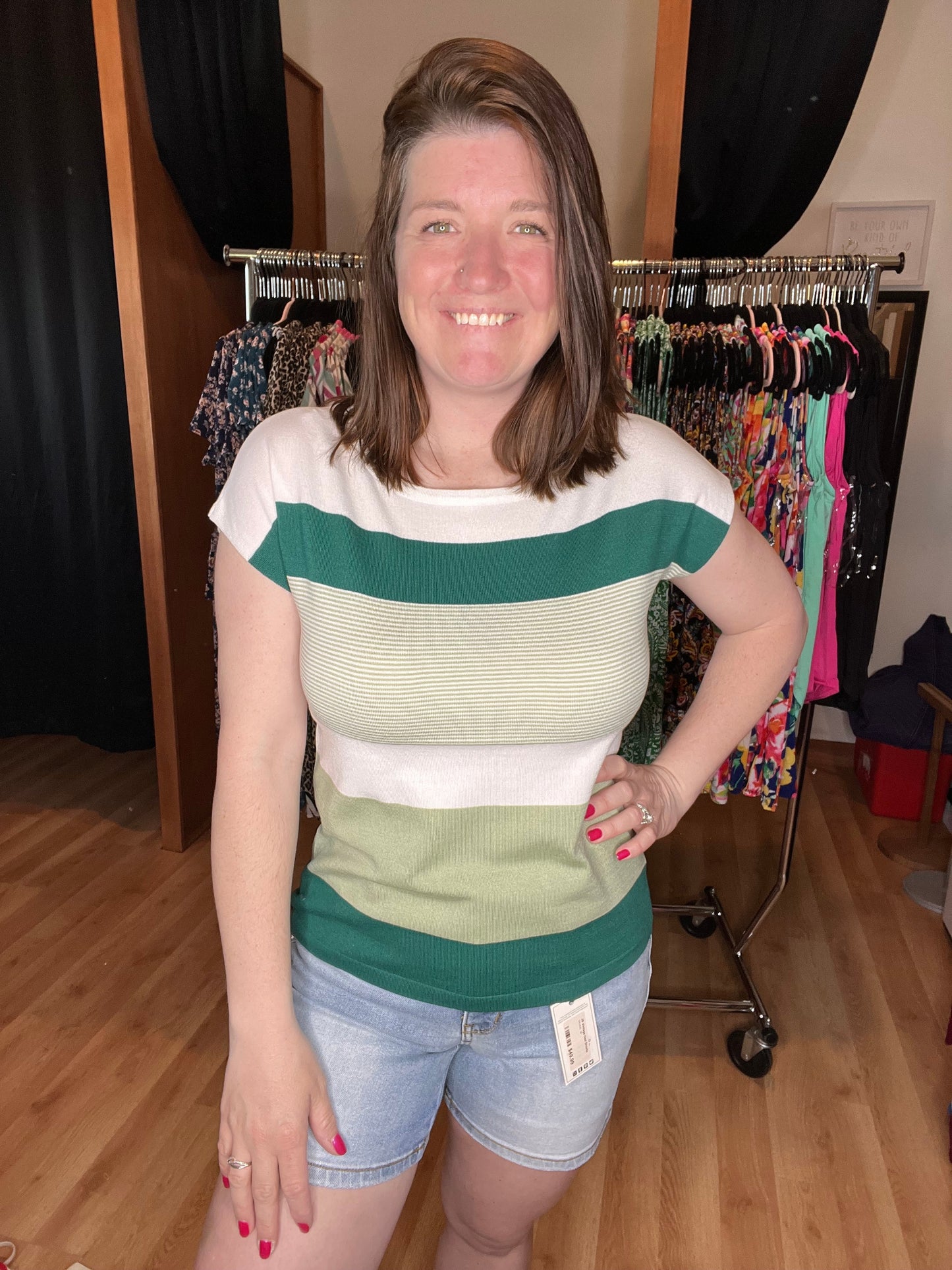 Everyday Luxe Stripe Knit Top in Emerald & Mustard