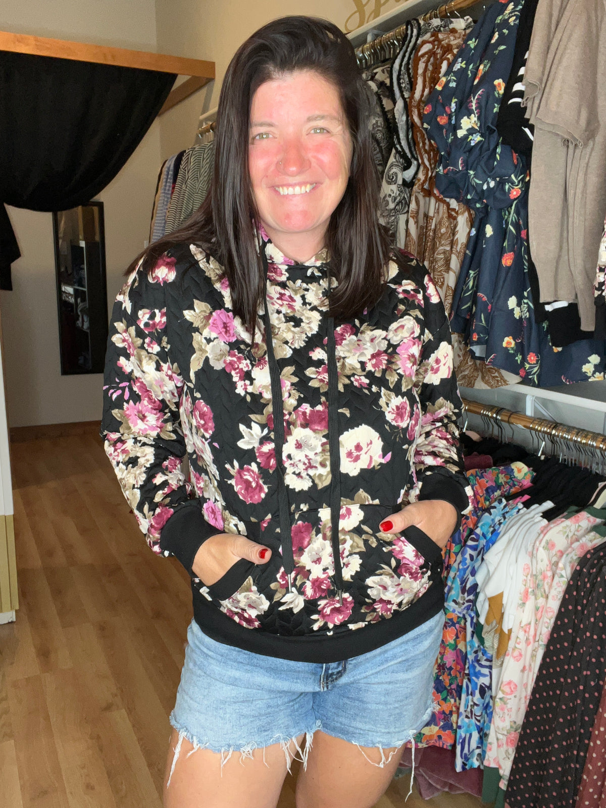 Floral Quilted Hoodie