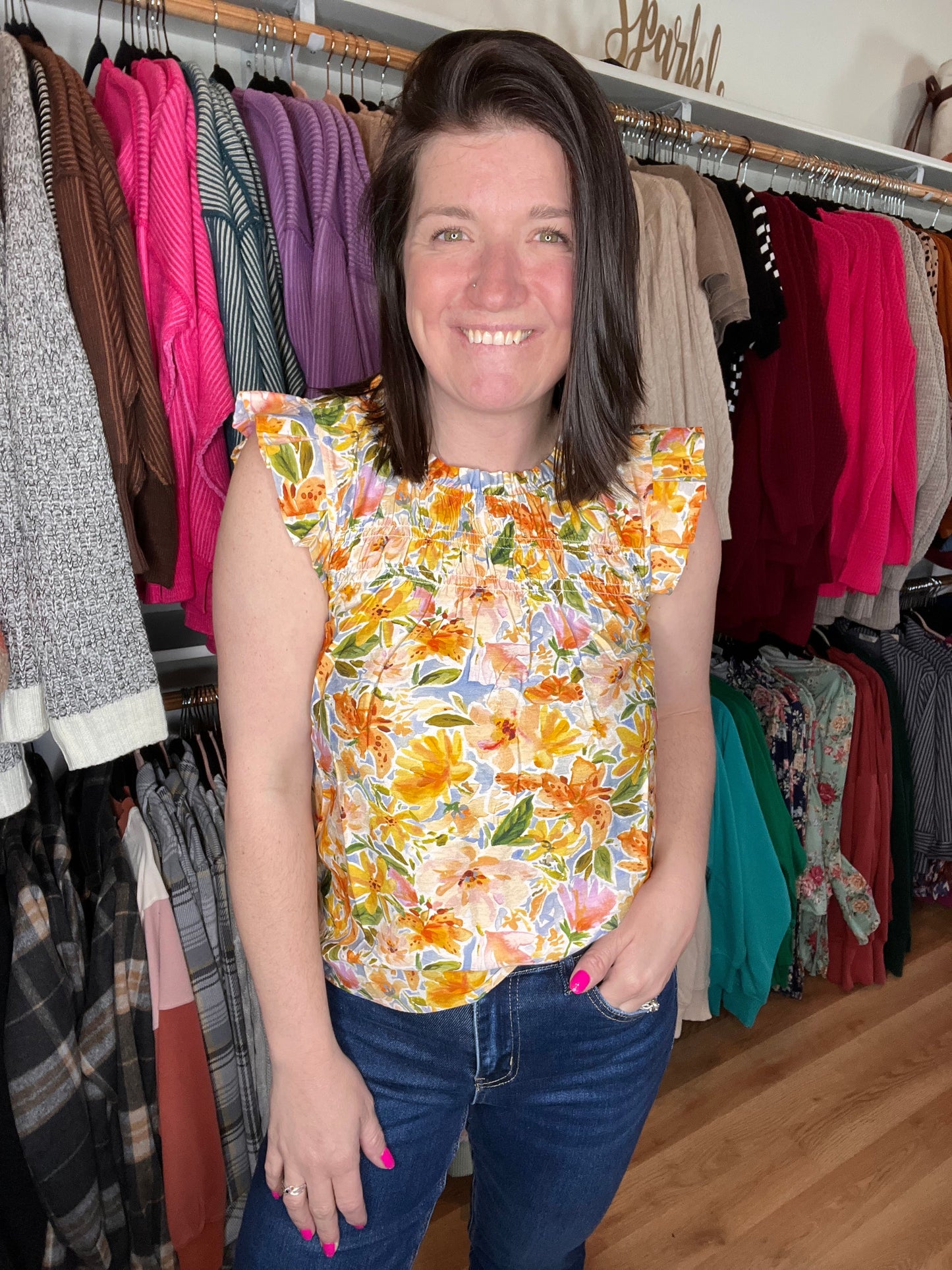 Golden Bloom Smocked Top