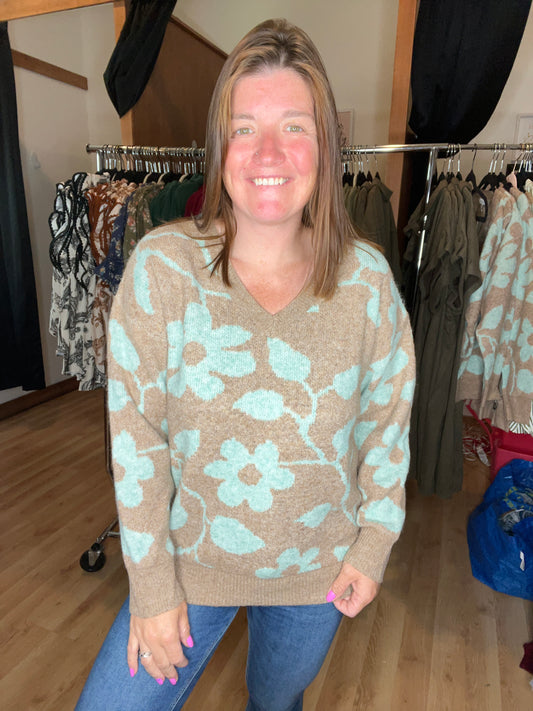 Floral V Neck Sweater