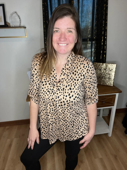 Button Sleeve Mandarin Collar Top