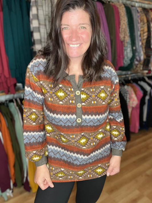 Aztec Button Pullover - Rustic Sunset *Final Sale*