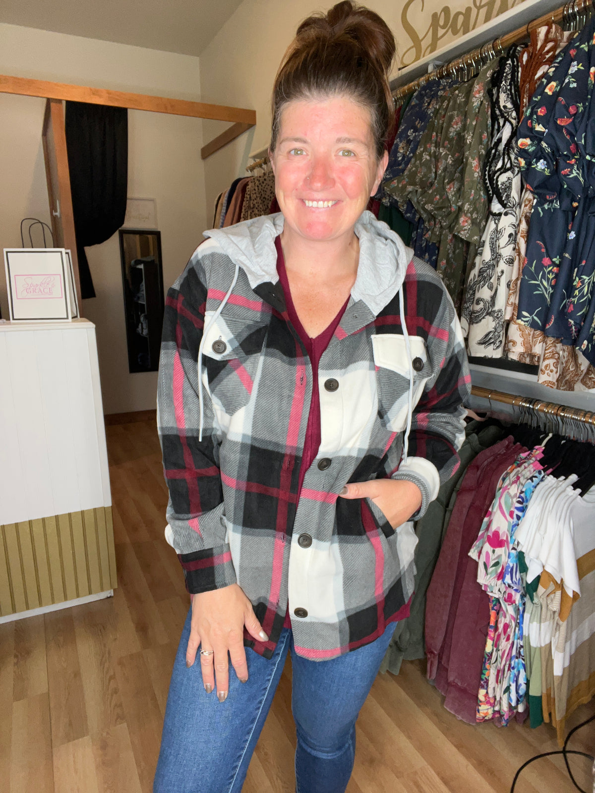 Hooded Plaid Shacket