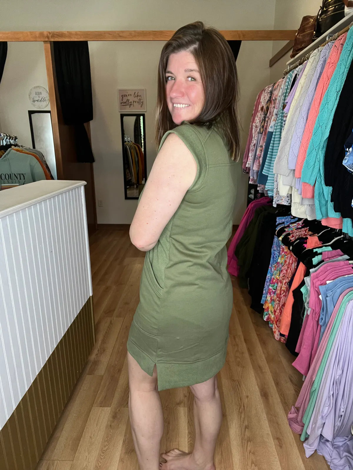 Olive Everyday Cap Sleeve Dress w/ Front Pockets *Final Sale*