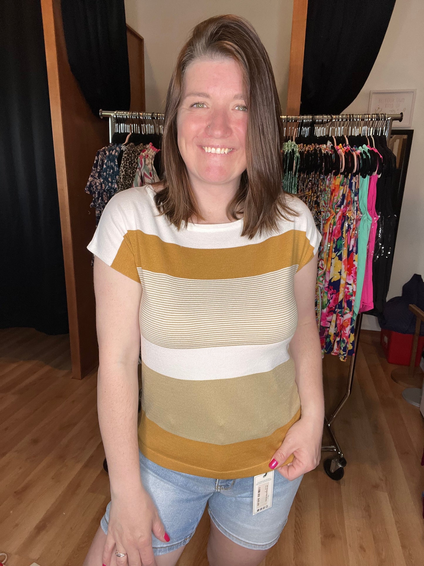 Everyday Luxe Stripe Knit Top in Emerald & Mustard