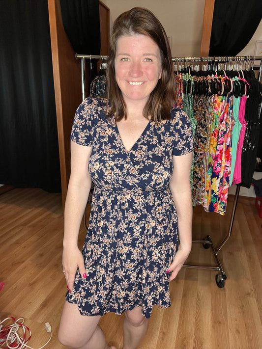 Navy Blossom Wrap Dress
