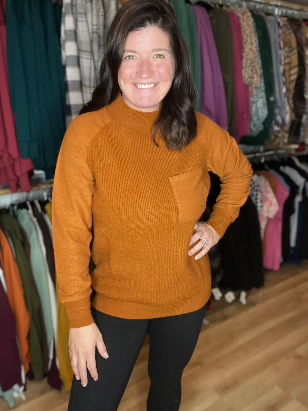 Ribbed Mock Neck Pocket Sweater *Final Sale*