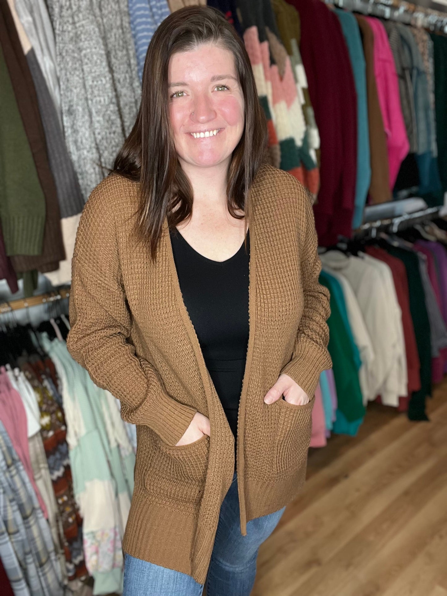 Waffle Knit Open Cardigan