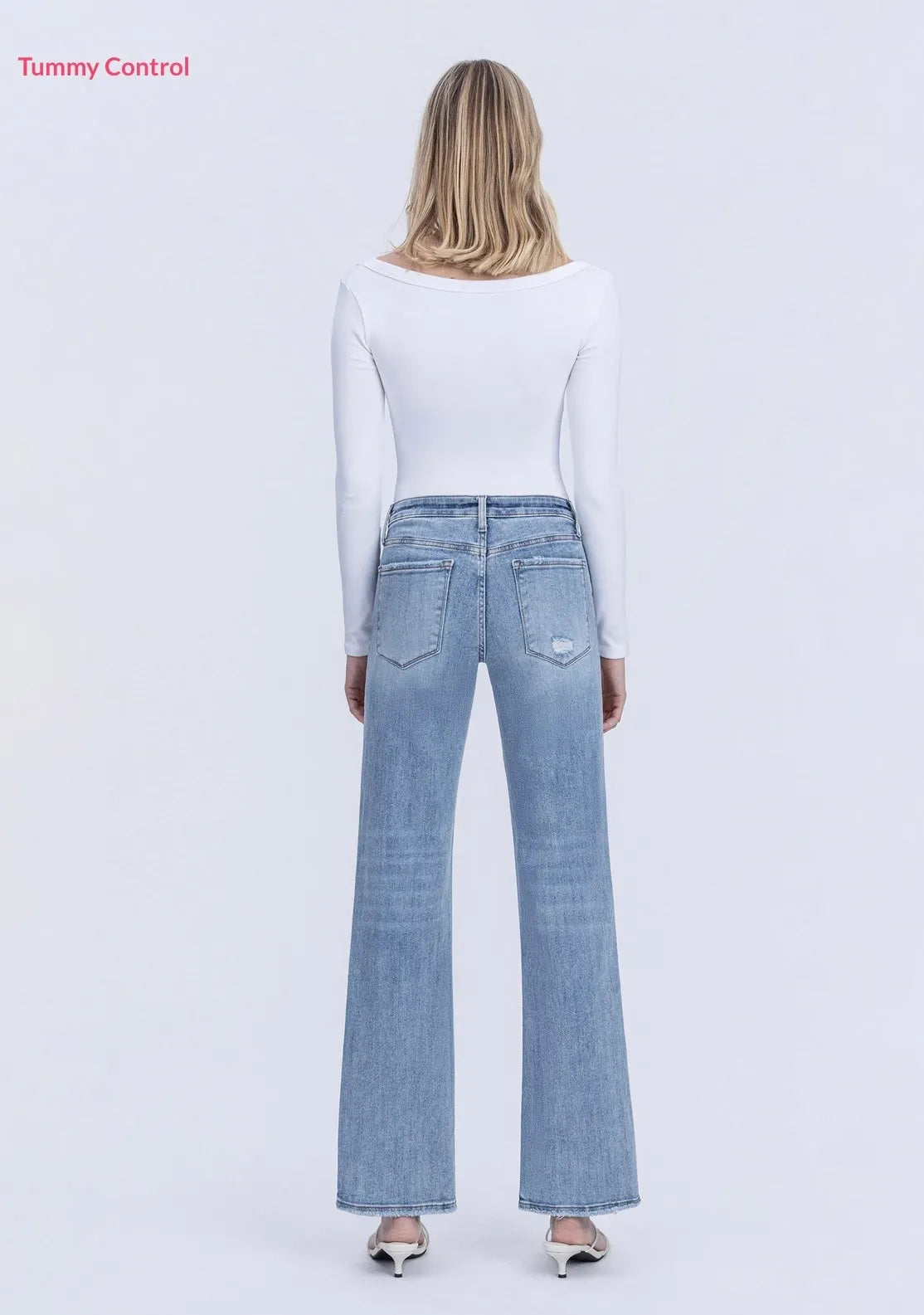 Tummy Control Mid Rise Light Wash Slim Wide Jeans