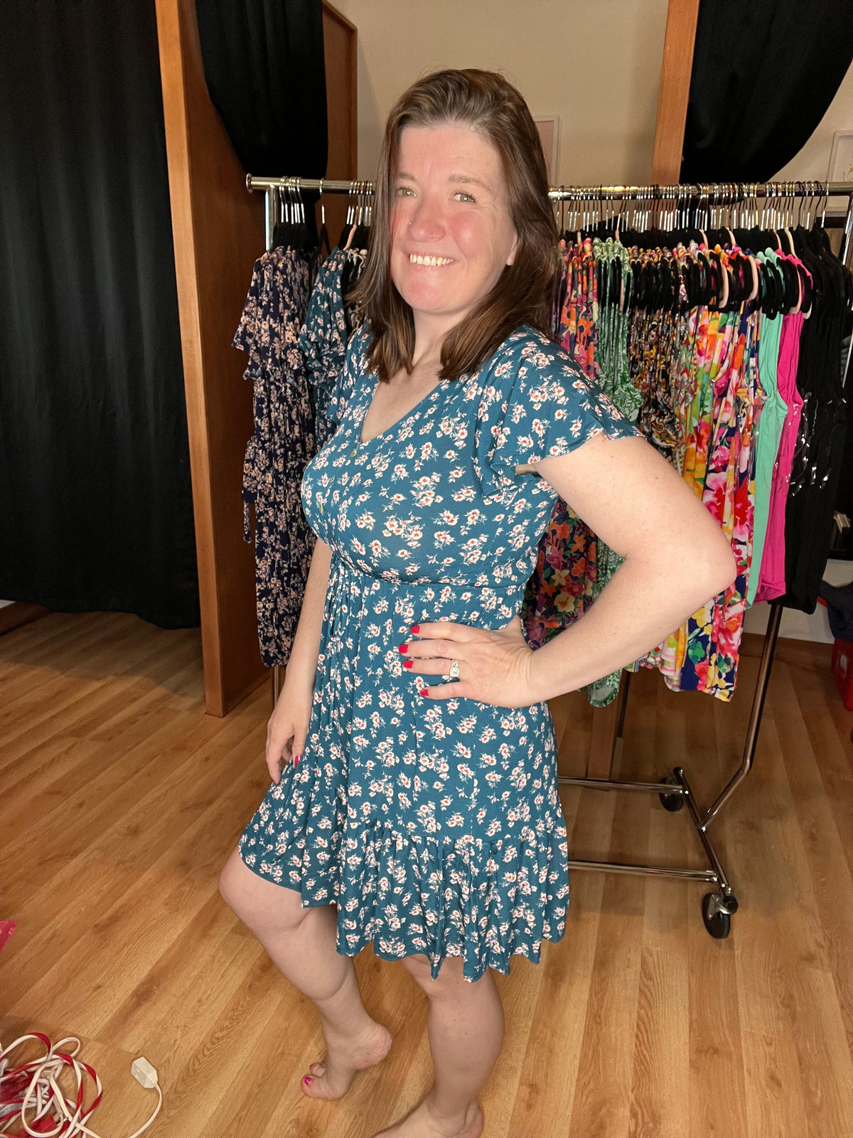 Sage Blossom Button Dress