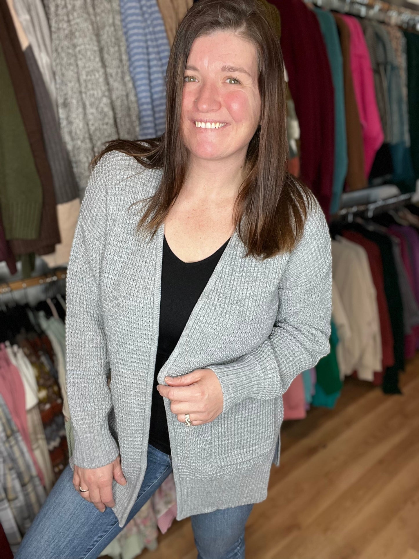 Waffle Knit Open Cardigan