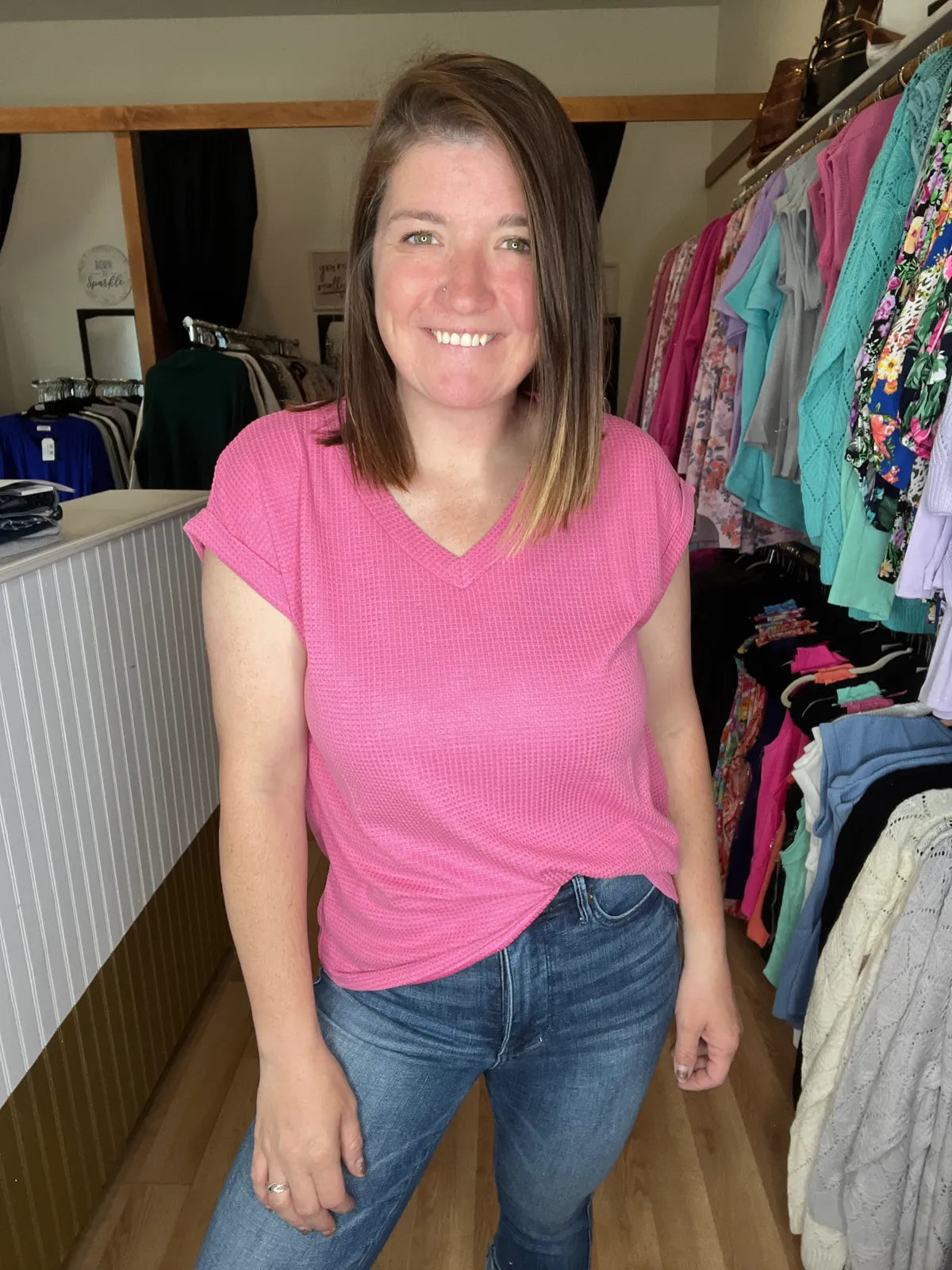 Waffle V-Neck Thermal Top w/ Dolman Sleeve *Final Sale*