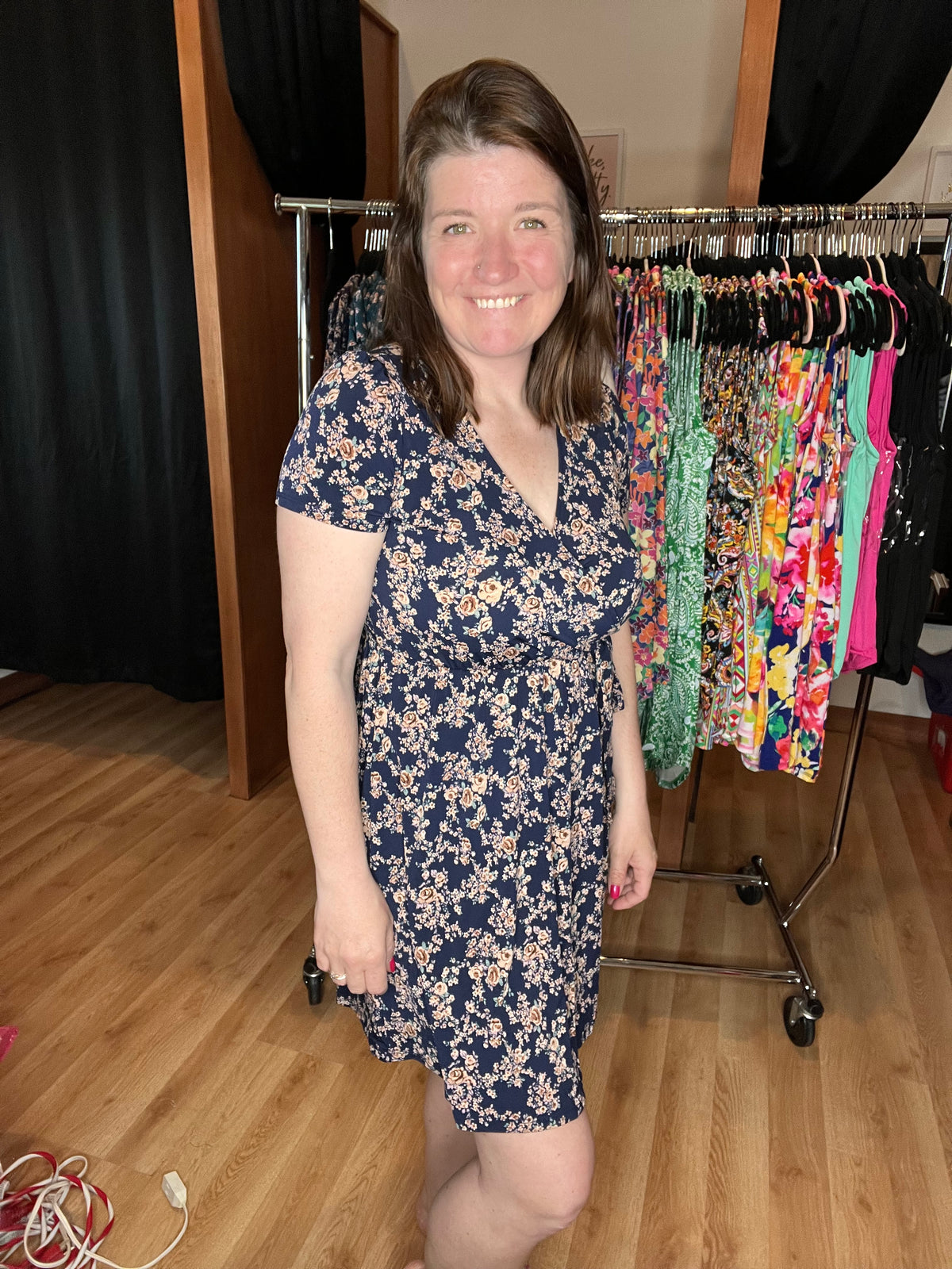 Navy Blossom Wrap Dress