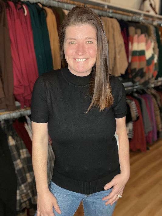 Mock Neck Short Sleeve Pullover Sweater