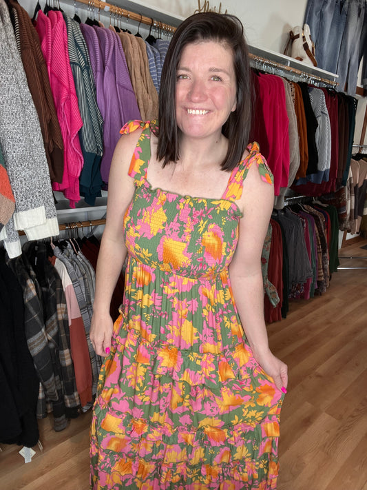 Floral Smocked Tie Shoulder Maxi Dress *Final Sale*