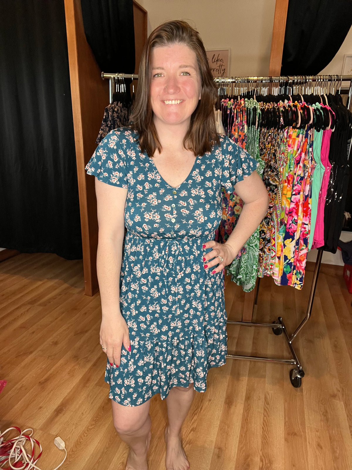 Sage Blossom Button Dress