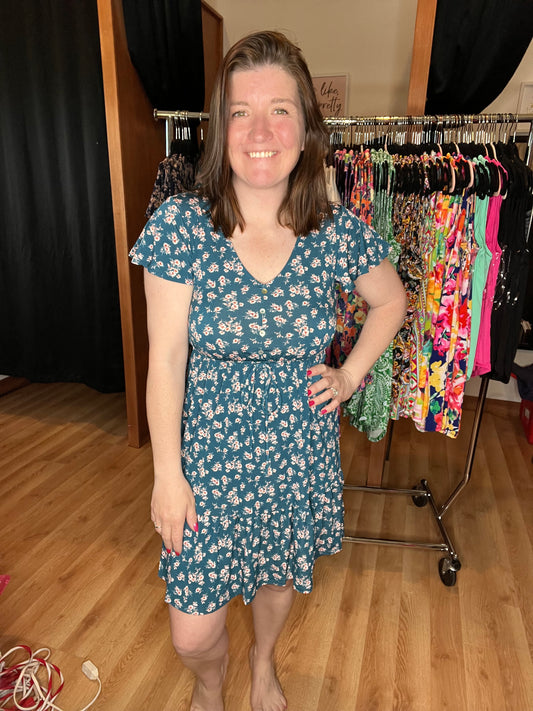 Sage Blossom Button Dress