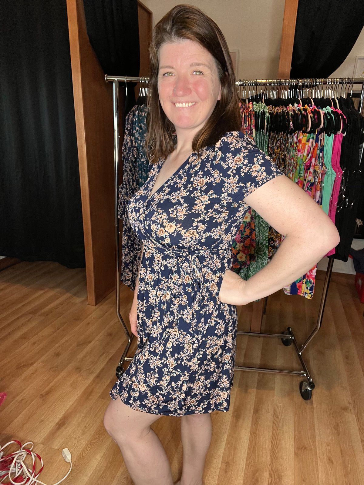Navy Blossom Wrap Dress