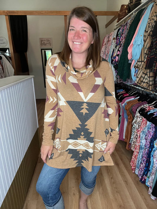 Daphne Aztec Cowl Neck Pullover *Final Sale*