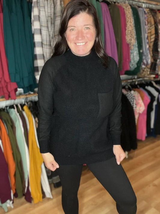 Ribbed Mock Neck Pocket Sweater *Final Sale*