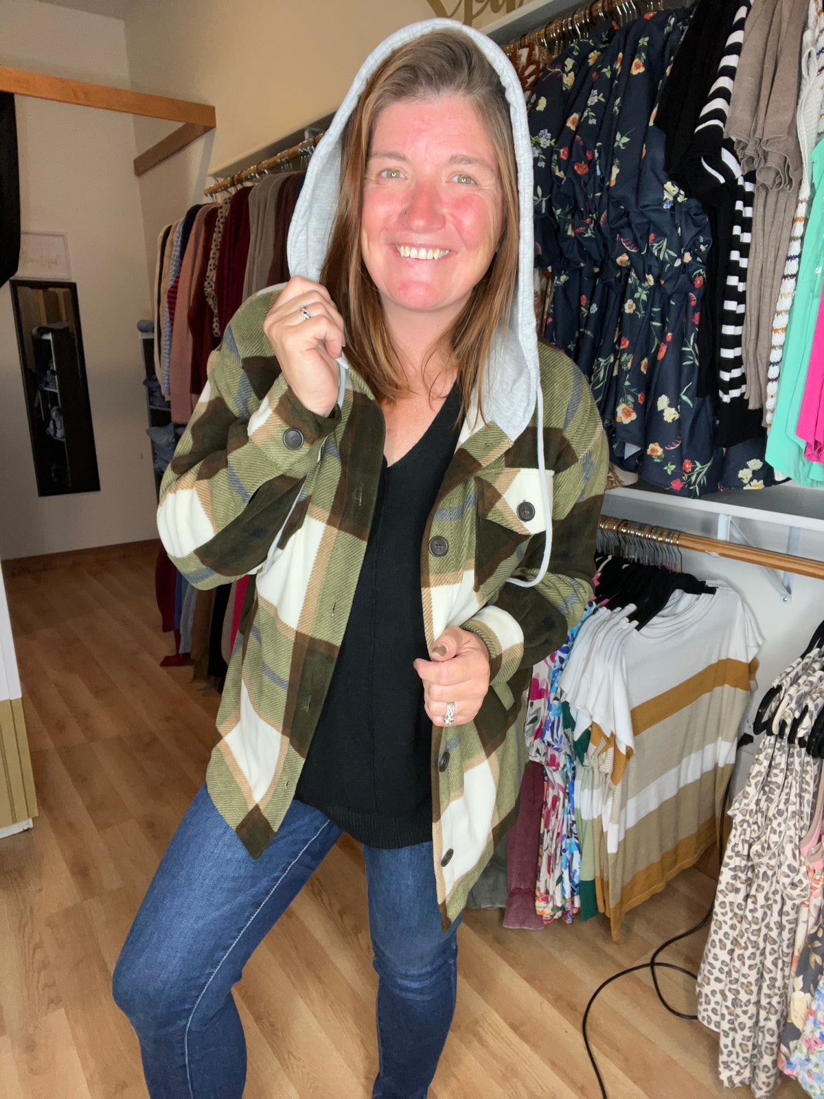 Hooded Plaid Shacket