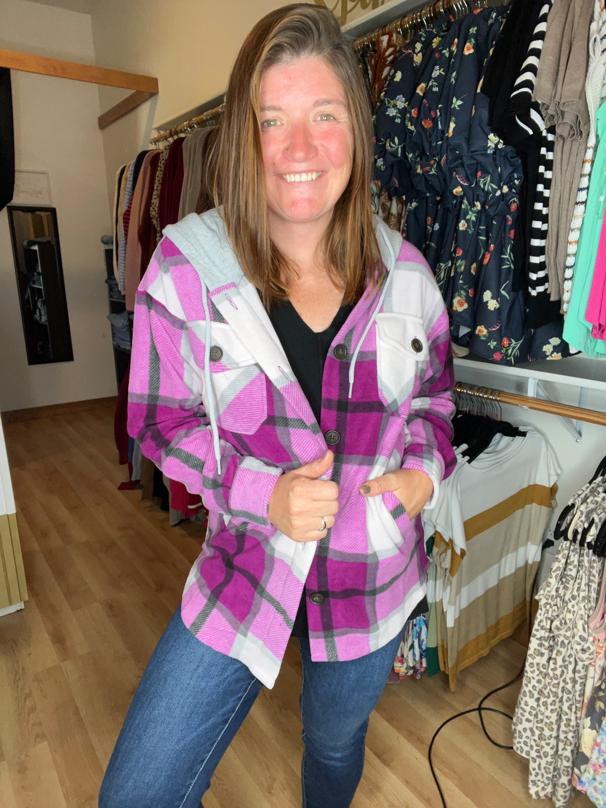 Hooded Plaid Shacket