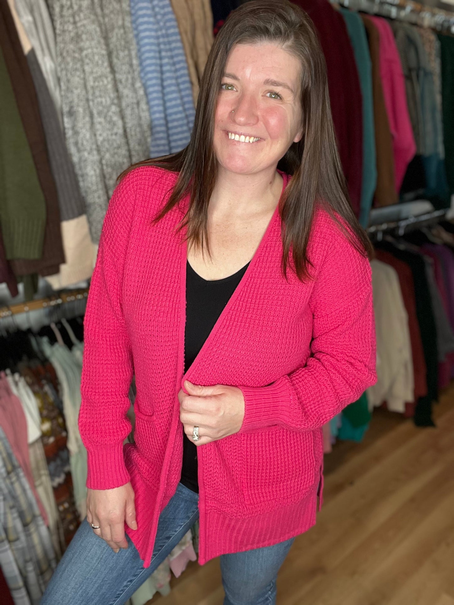 Waffle Knit Open Cardigan