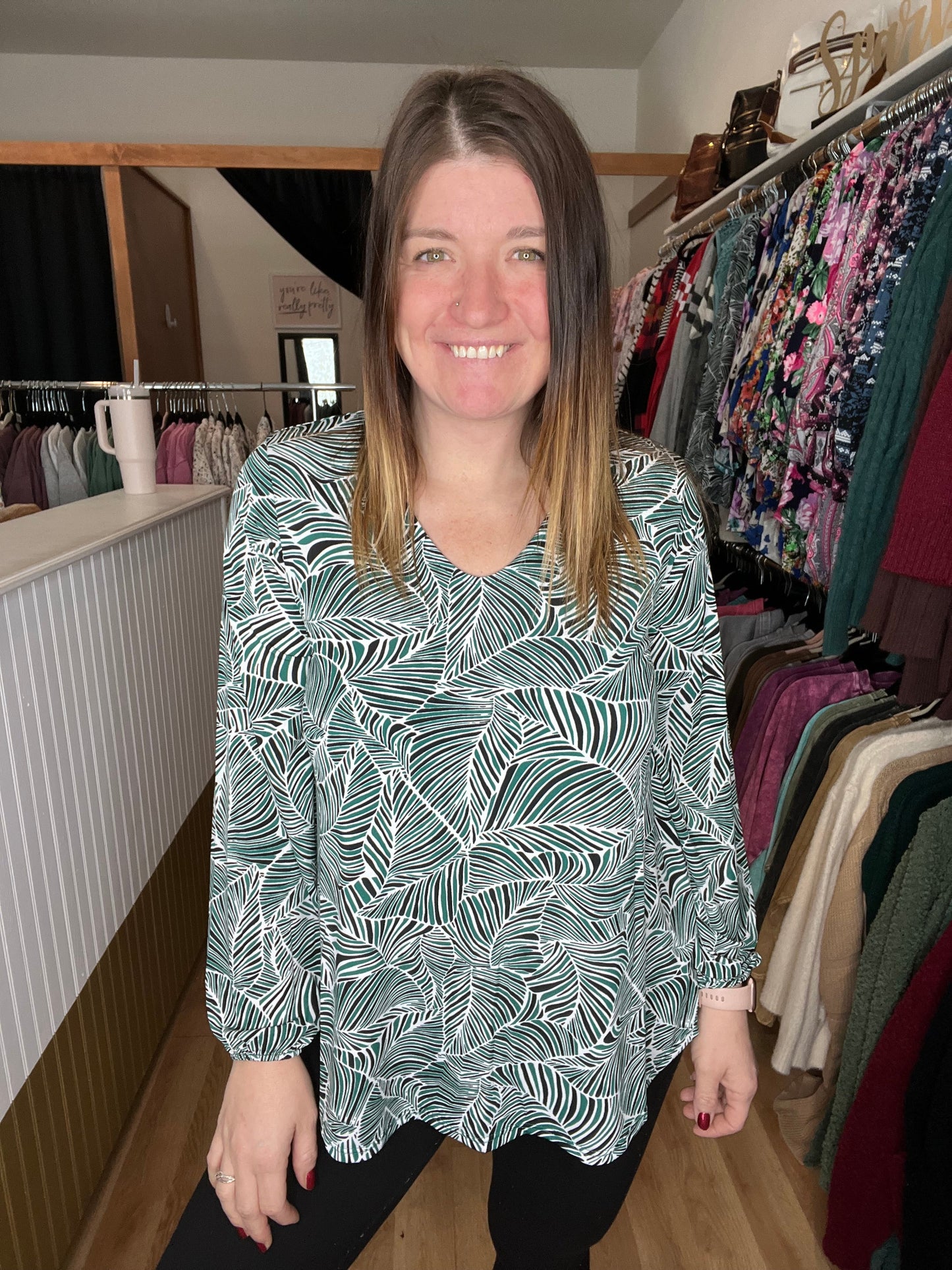 Leaf Print V-Neck Top *Final Sale*