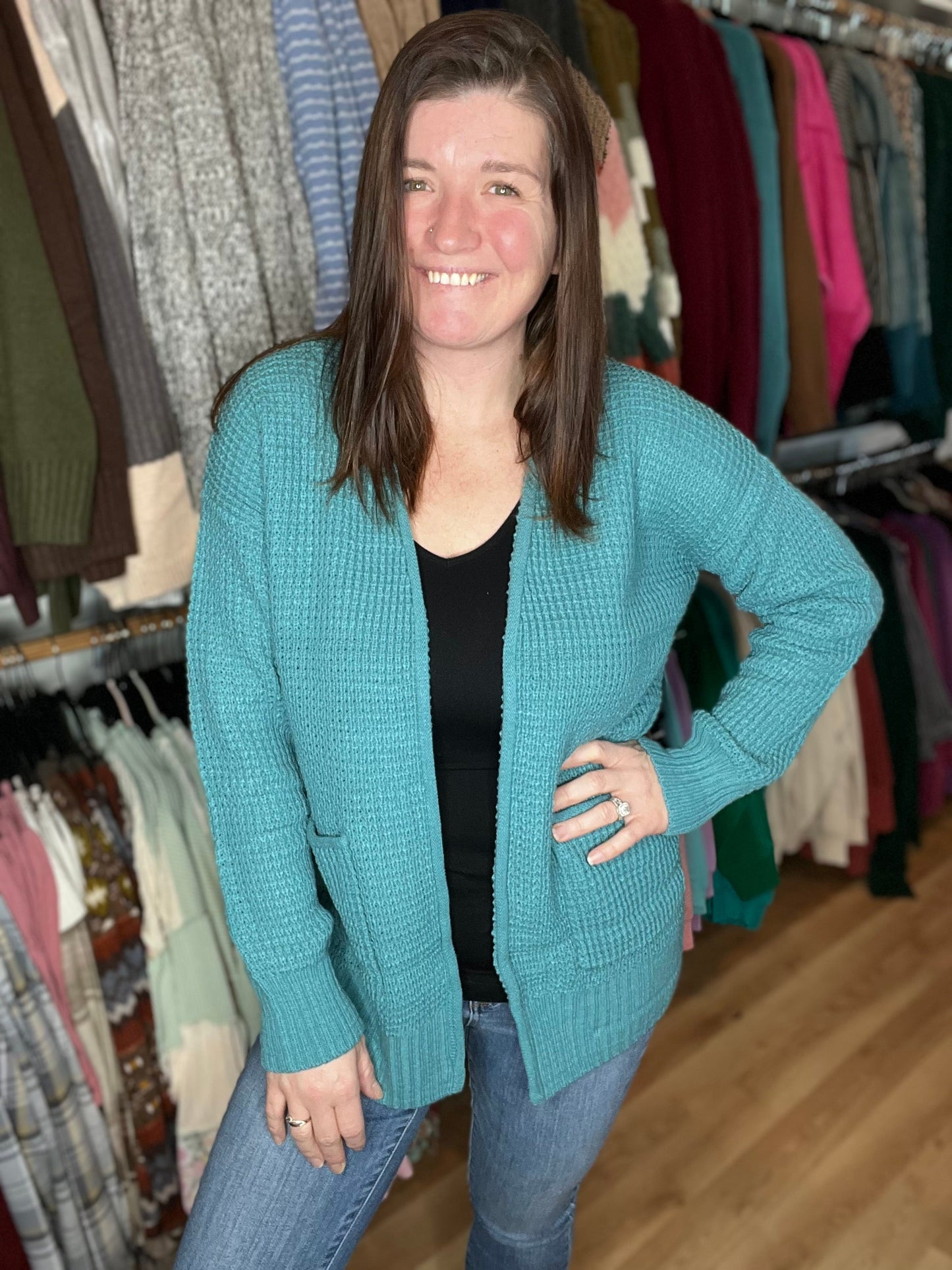 Waffle Knit Open Cardigan