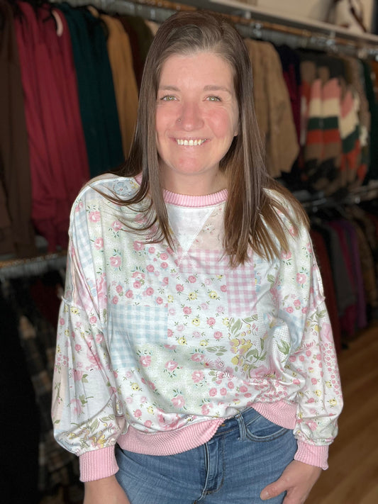 Pink Floral Crew Neck Oversized Top *Final Sale*
