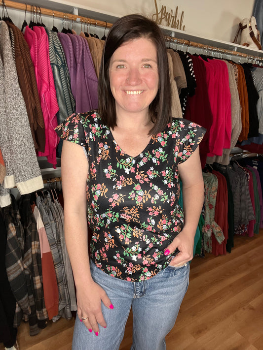 Midnight Bloom Flutter Top