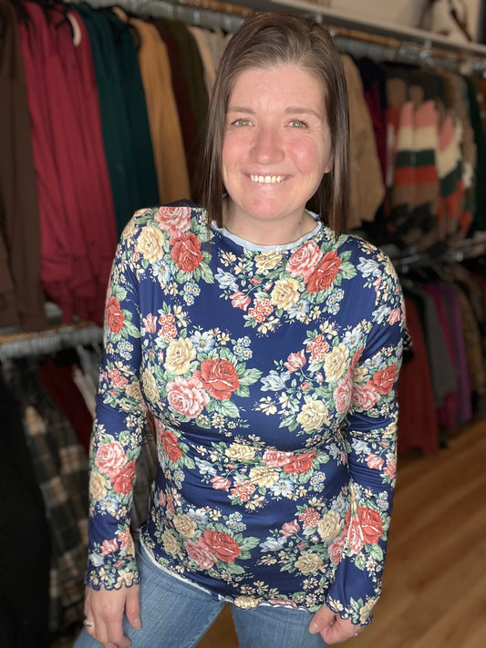 Mock Neck Long Sleeve Fitted Floral Top *Final Sale*